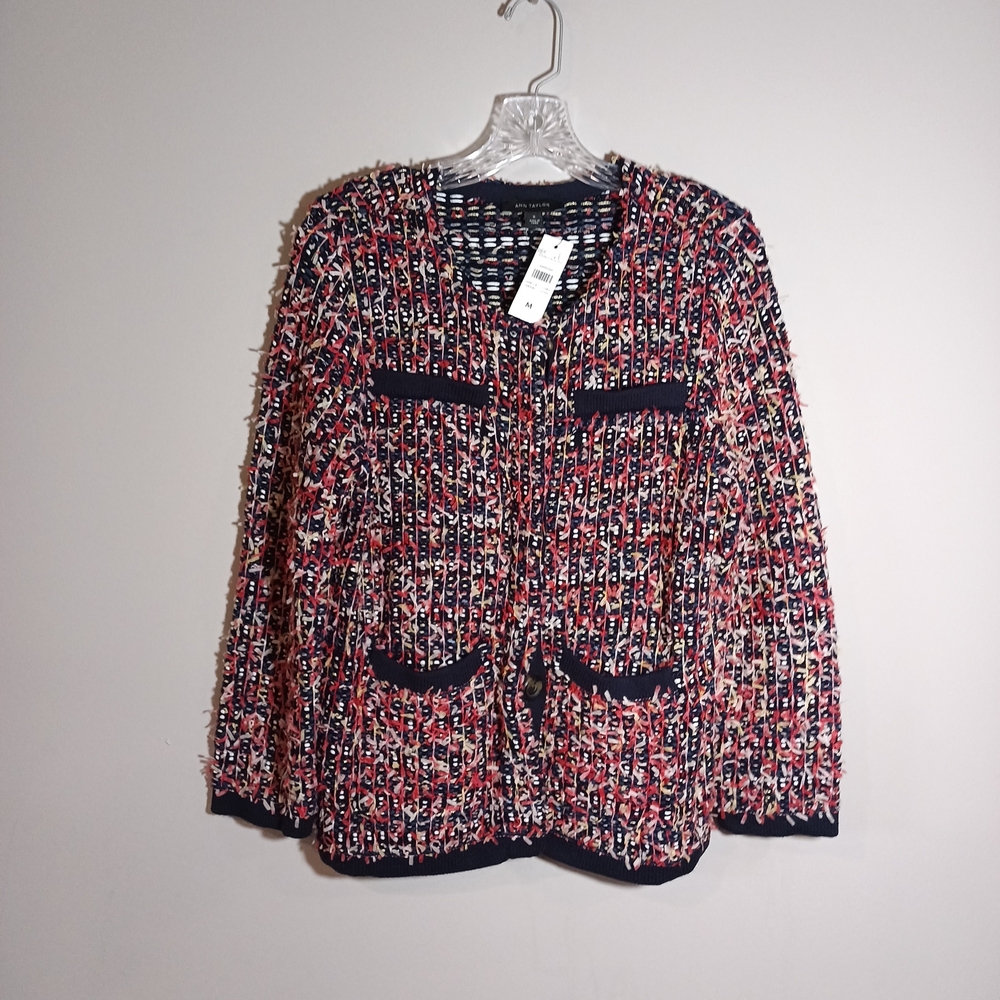 Ann Taylor Women's Multicolor Tweed Jacket fuzzy knit Size M New